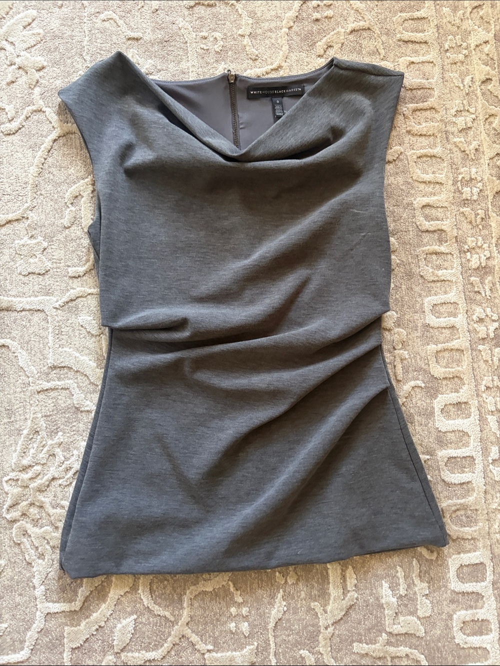 White House Black Market Charcoal Gray Draped Cowl Neck Sleeveless Tunic